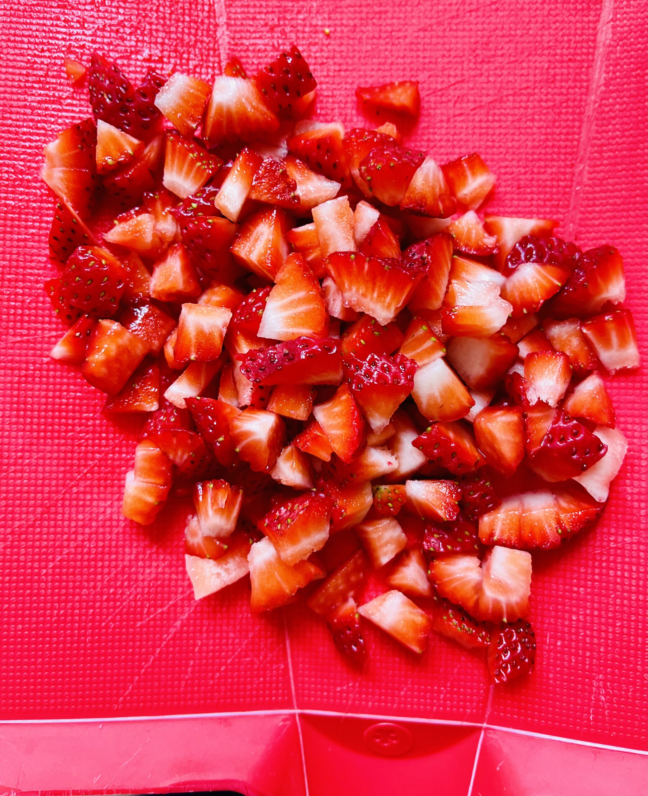 diced strawberries for strawberry no churn ice cream